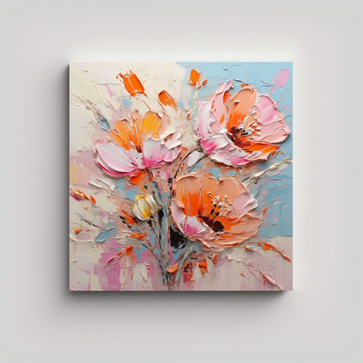 GENERICO - Pintura En Lienzo De Flores En Colores Naranja Y 90x90 Cm