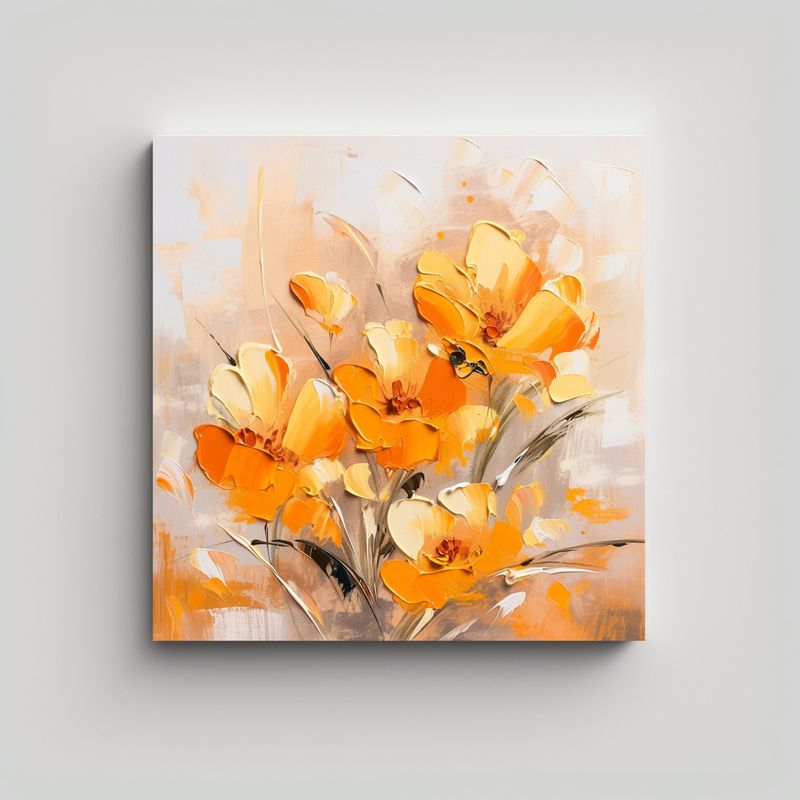 GENERICO - Pintura Dinámica De Flores En Colores Naranja Y 60x60 Cm