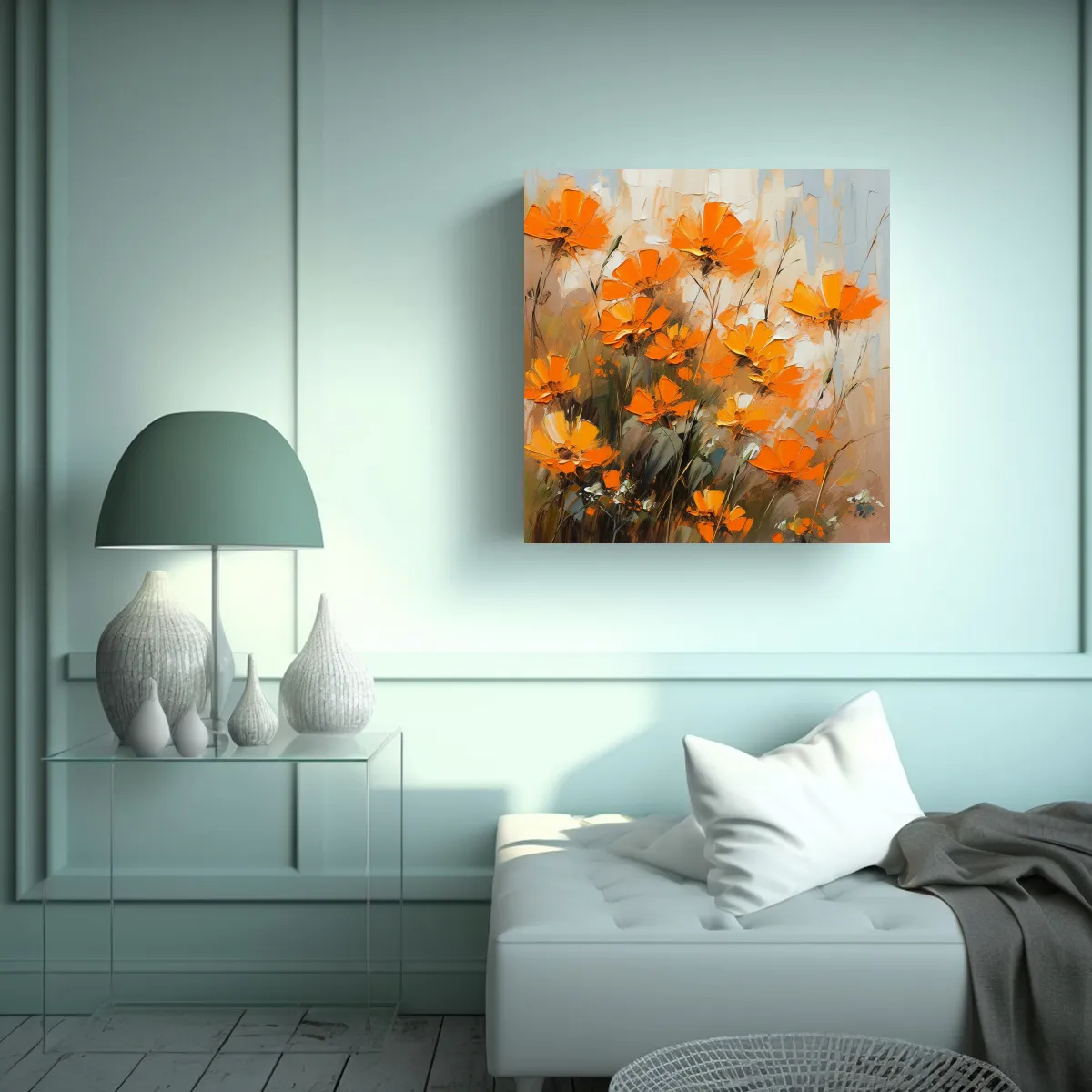 GENERICO - Cuadro De Flores De Colores Naranja En Lienzo 70x70 Cm