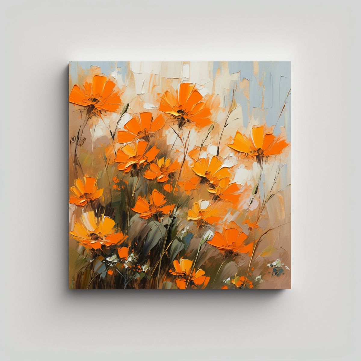 GENERICO - Cuadro De Flores De Colores Naranja En Lienzo 80x80 Cm