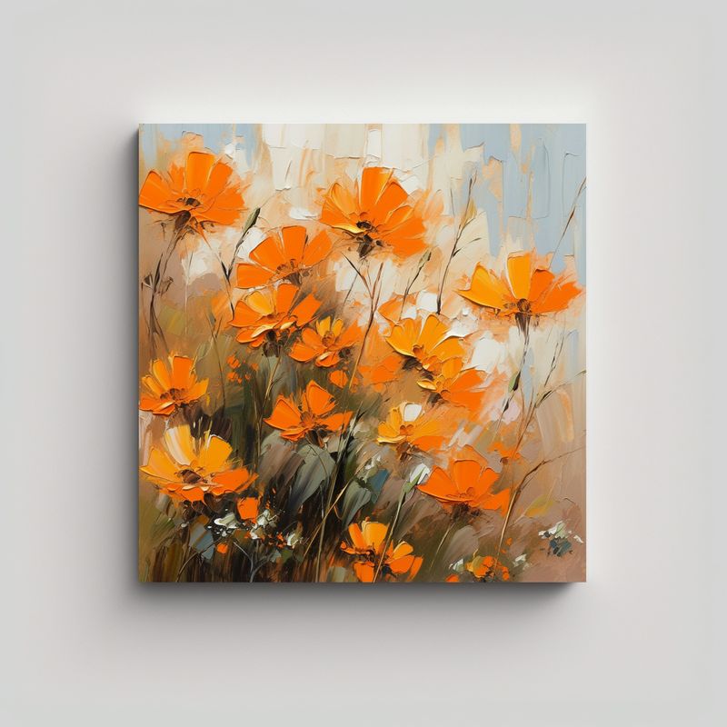 GENERICO - Cuadro De Flores De Colores Naranja En Lienzo 50x50 Cm