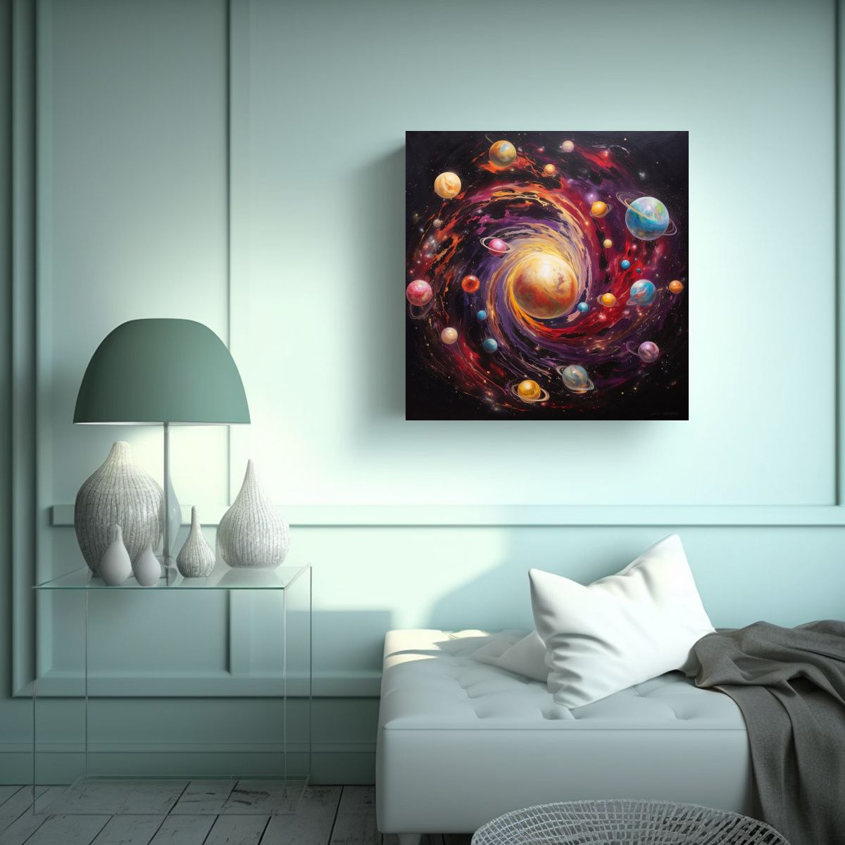 GENERICO - 1 Cuadro Abstracto De Galaxias Múltiples, Arte 80x80 Cm