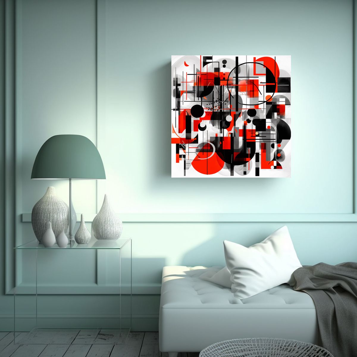 GENERICO - Cuadro Abstracto Vida En Rojo Y Negro Con Formas 90x90 Cm