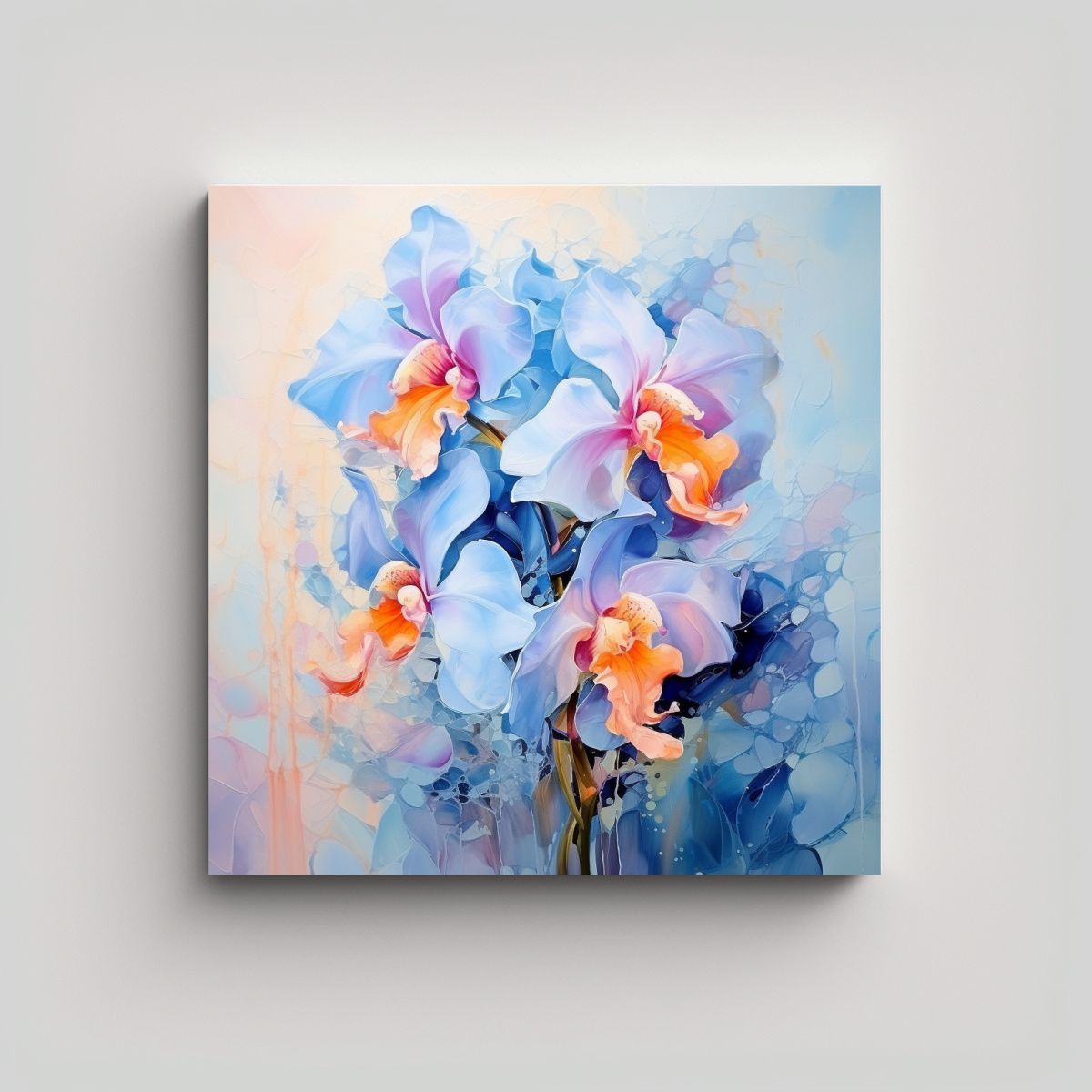 GENERICO - Cuadro Abstracto De Orquídeas Azules De Alta 80x80 Cm