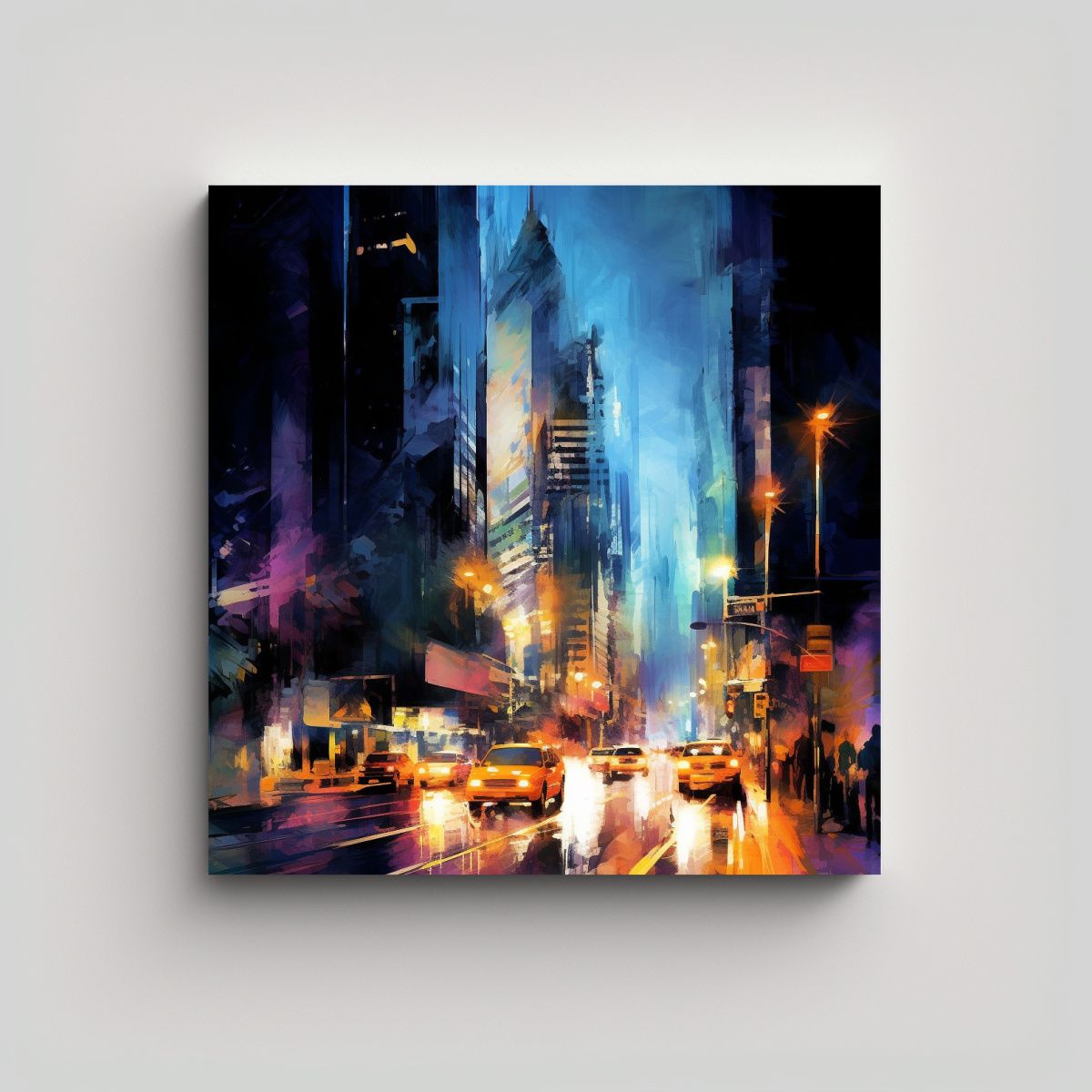GENERICO - Cuadro Ciudad Nocturna Con Escena Animada En Tela 50x50 Cm