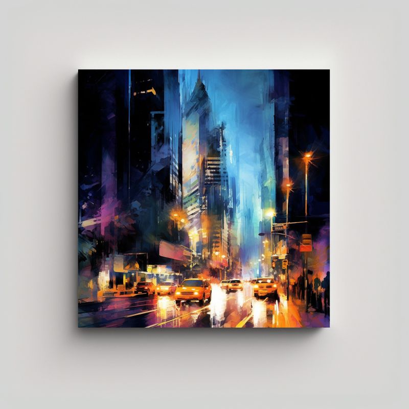 GENERICO - Cuadro Ciudad Nocturna Con Escena Animada En Tela 60x60 Cm