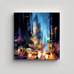 GENERICO - Cuadro Ciudad Nocturna Con Escena Animada En Tela 60x60 Cm