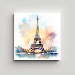 GENERICO - Cuadro Acuarela Contraste Torre Eiffel Dibujado 80x80 Cm
