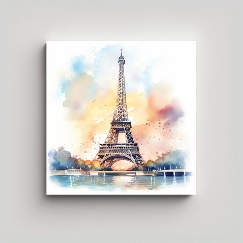 GENERICO - Cuadro Acuarela Contraste Torre Eiffel Dibujado 90x90 Cm