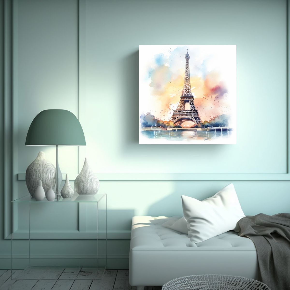 GENERICO - Cuadro Acuarela Contraste Torre Eiffel Dibujado 90x90 Cm