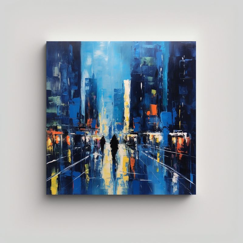GENERICO - Pintura En Bastidor Creativa Poder Ciudad En Azul 80x80 Cm