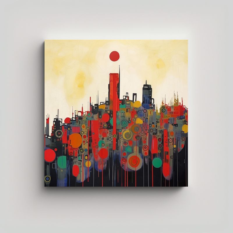 GENERICO - Paisaje Urbano Abstracto En Lienzo, Arte Moderno 50x50 Cm