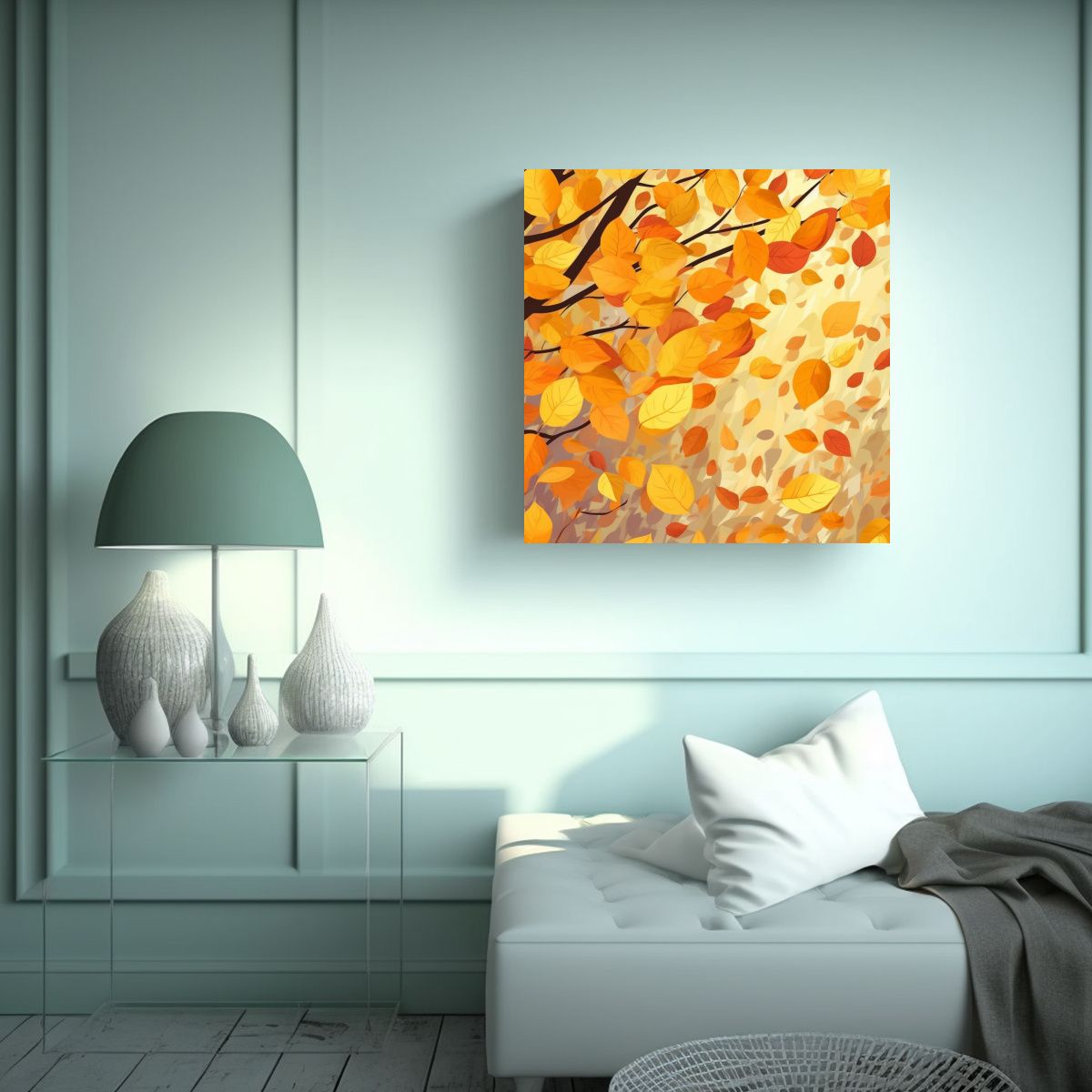 GENERICO - Cuadro Decorativo Lienzo Imagen Artesanal Hojas 70x70 Cm
