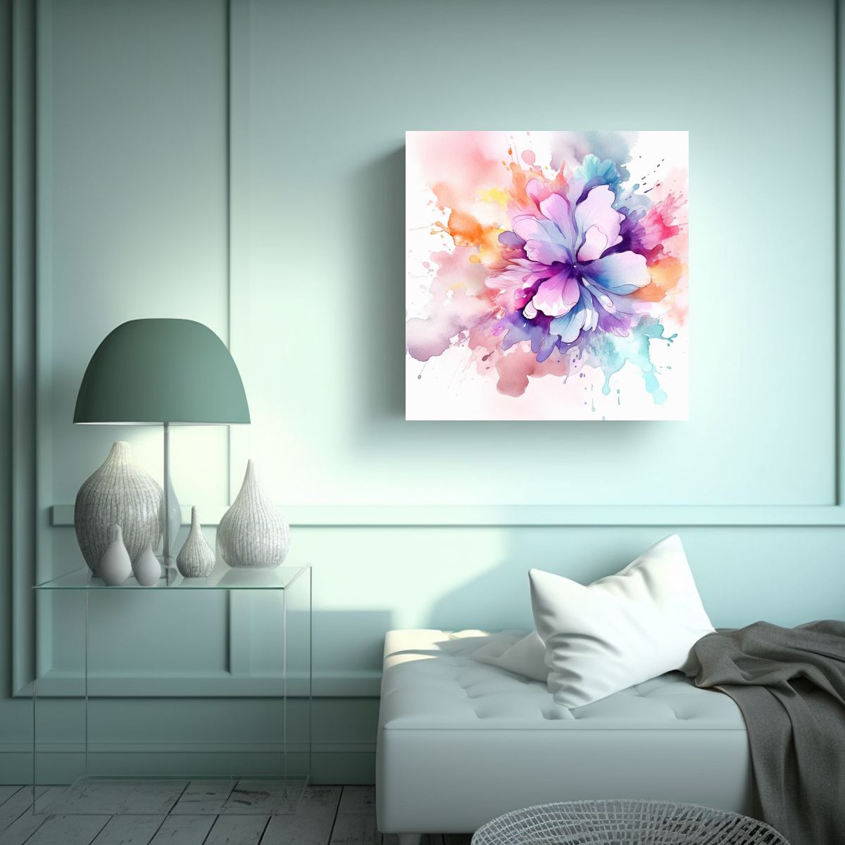 GENERICO - Cuadro Abstracto Flores Acuarela En Colores 60x60 Cm