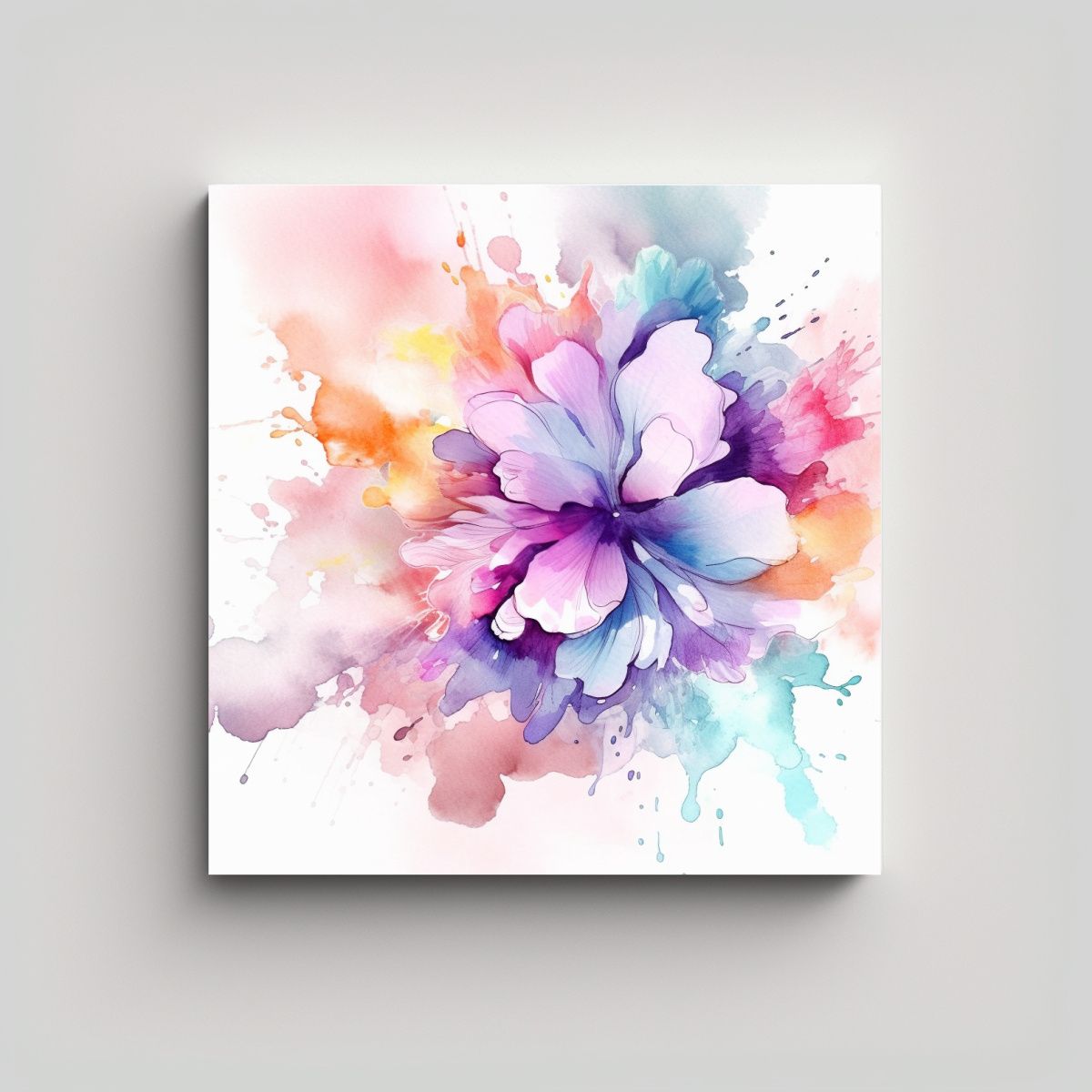 GENERICO - Cuadro Abstracto Flores Acuarela En Colores 50x50 Cm.