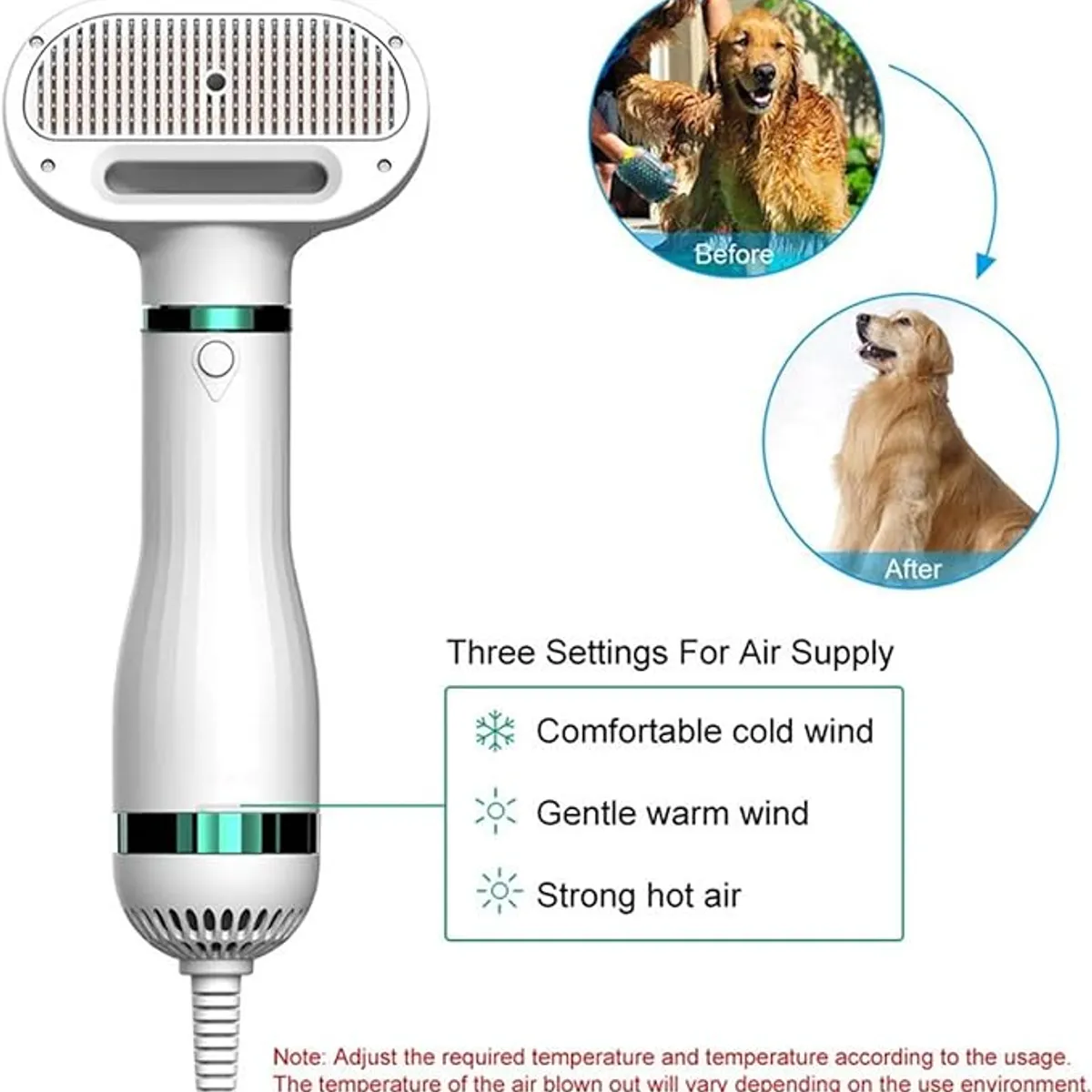 MOVI - CEPILLO SECADOR DE MASCOTAS 2 EN 1