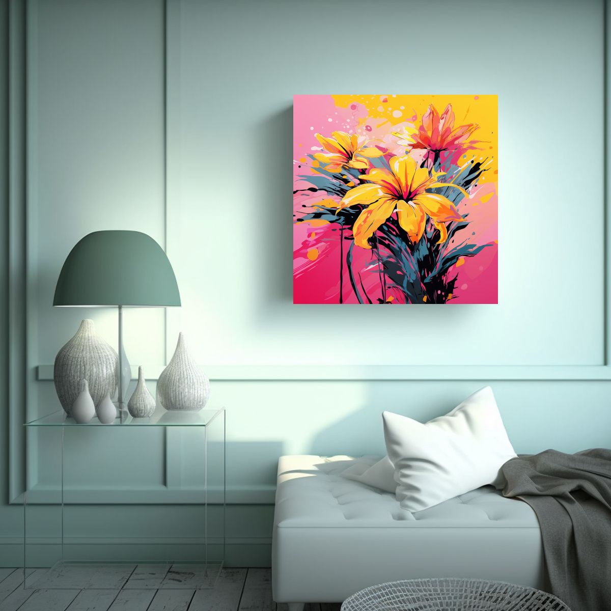 GENERICO - Cuadro Colores Innovador Yellow AND Pink Neonoir 90x90 Cm