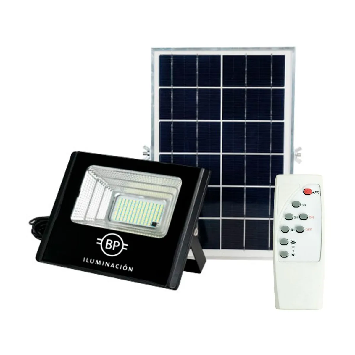 BP - Luminaria Solar 100W Con Panel Solar Externo - Negro