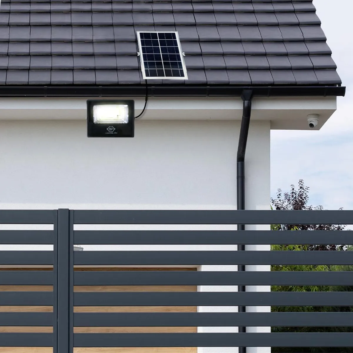 BP - Luminaria Solar 100W Con Panel Solar Externo - Negro