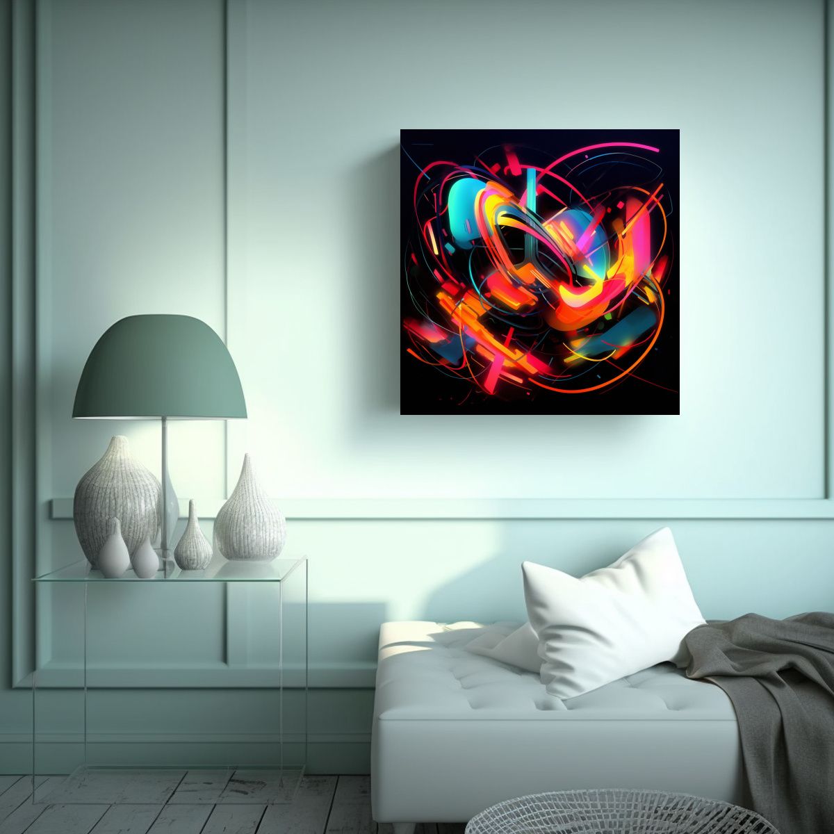 GENERICO - Pinturas Abstractas Neon Clásicas Con Tonos 90x90 Cm