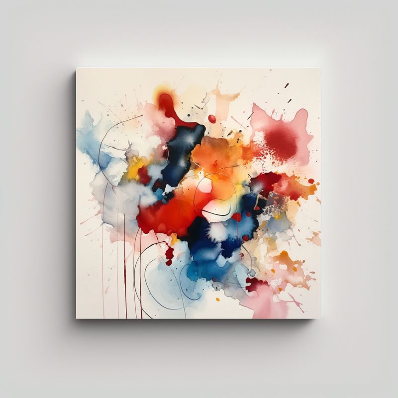 GENERICO - Pintura Abstracta Acuarela Con Fondo Blanco 60x60 Cm