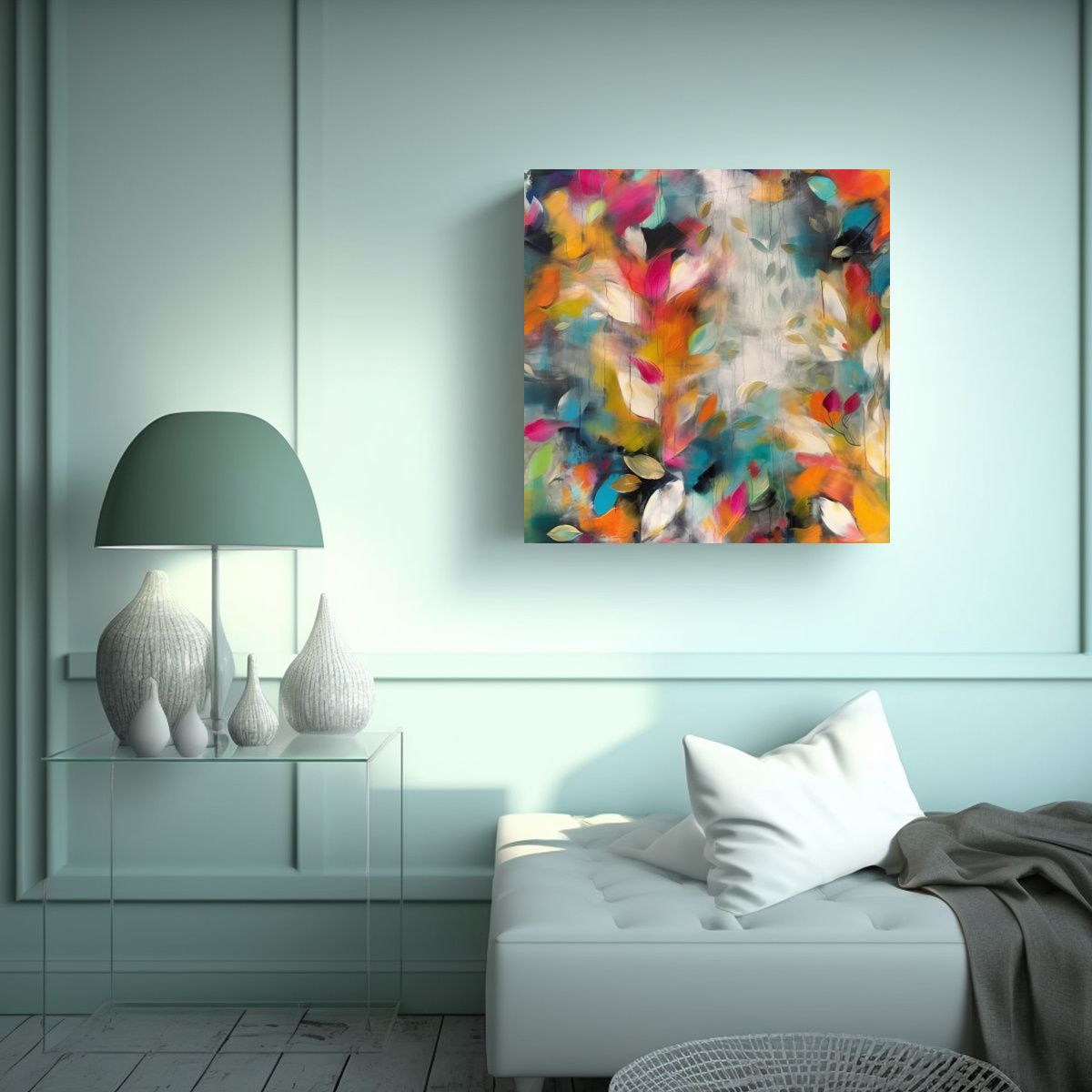 GENERICO - Tela En Bastidor Modernos Abstracto De Flores Y 60x60 Cm