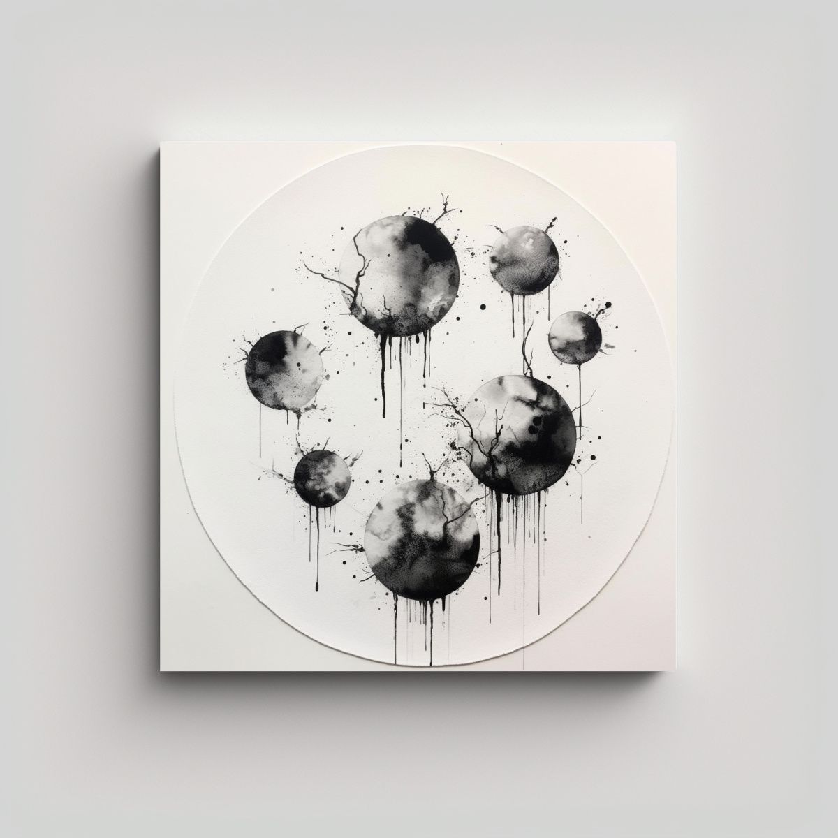 GENERICO - Cuadro Vintage De Sala, Diez Lunas Sobre Blanco 90x90 Cm.
