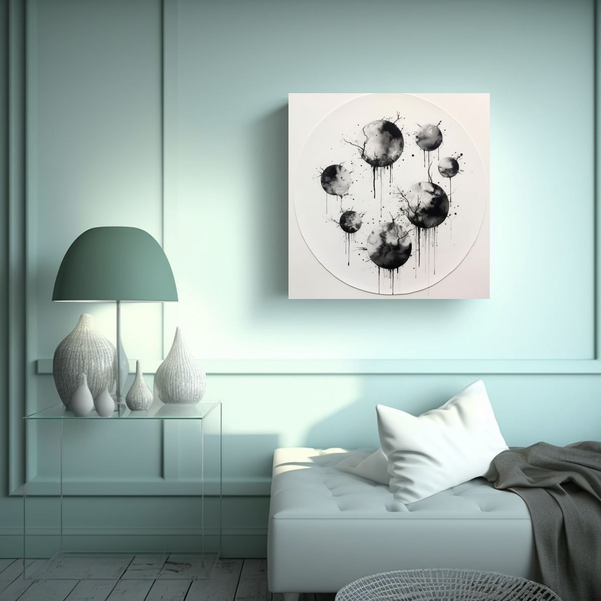 GENERICO - Cuadro Vintage De Sala, Diez Lunas Sobre Blanco 50x50 Cm