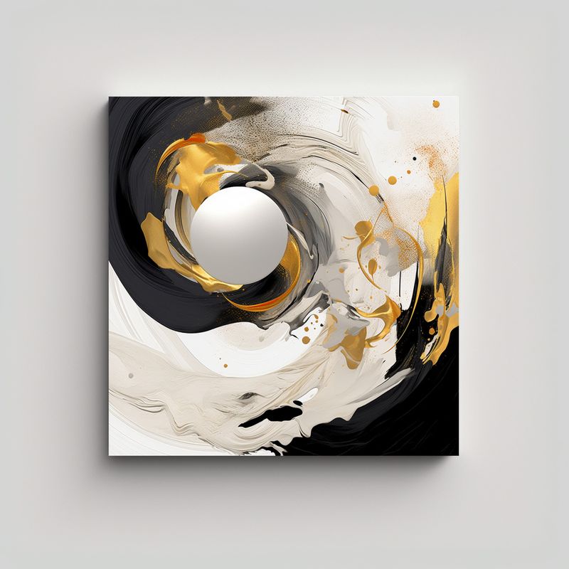 GENERICO - Cuadro Abstracto Llamativo En Oro Blanco Y Negro 90x90 Cm