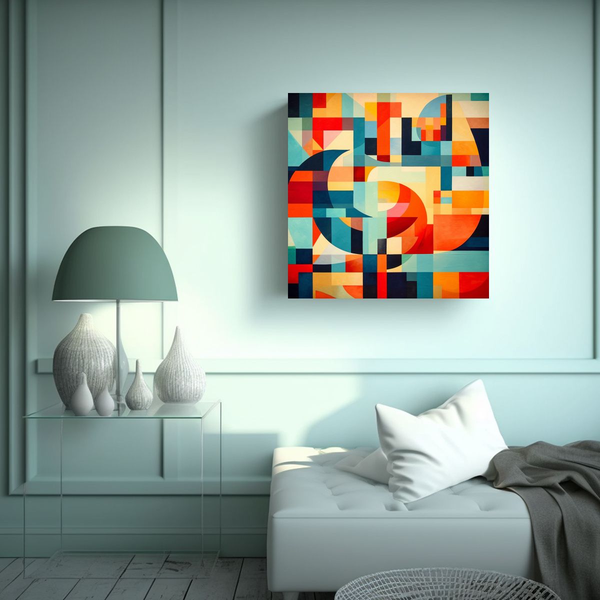 GENERICO - Cuadro Abstracto Moderno Con Patrón Geométrico 50x50 Cm
