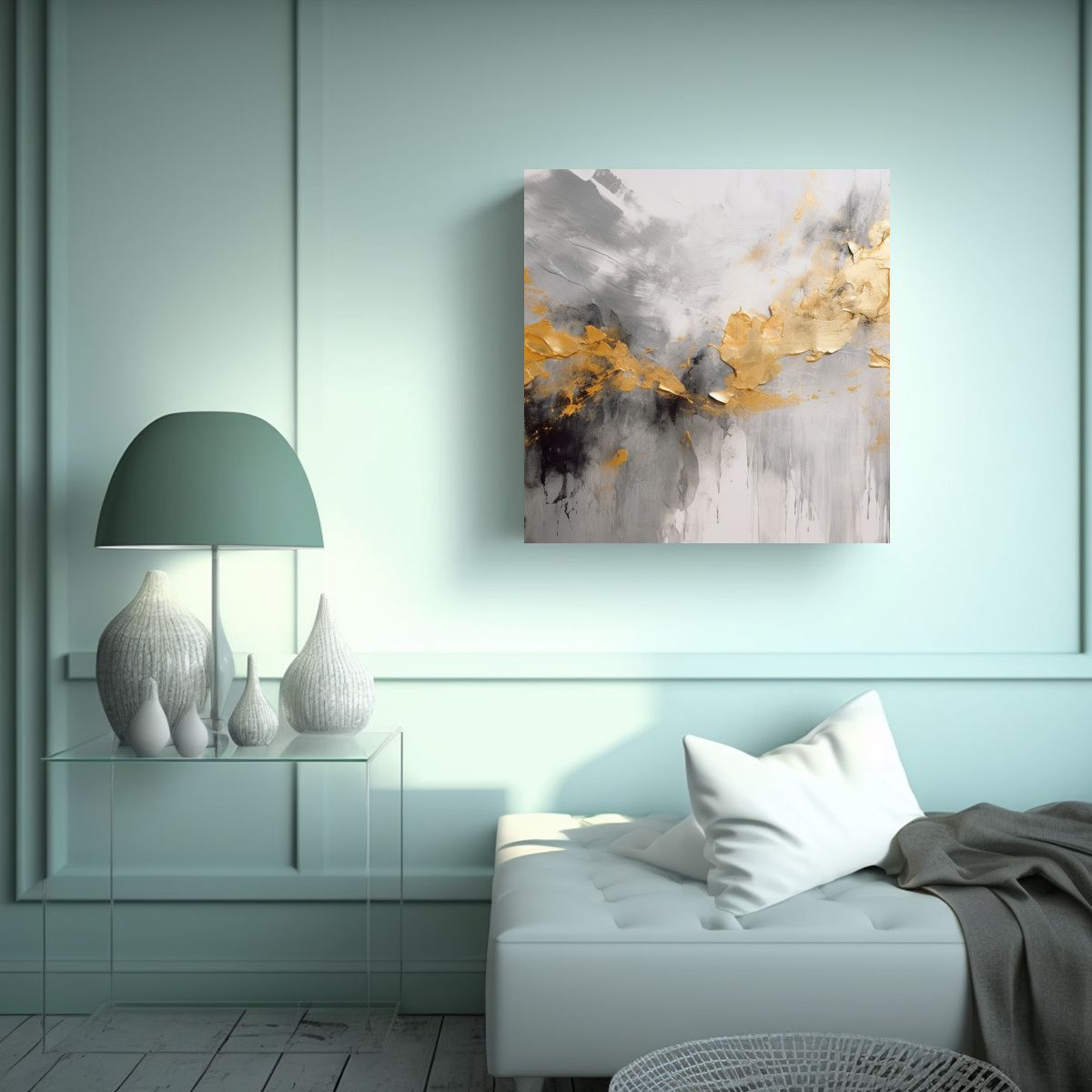 GENERICO - Pintura Abstracta Atmosférica Calma Con Detalles 80x80 Cm