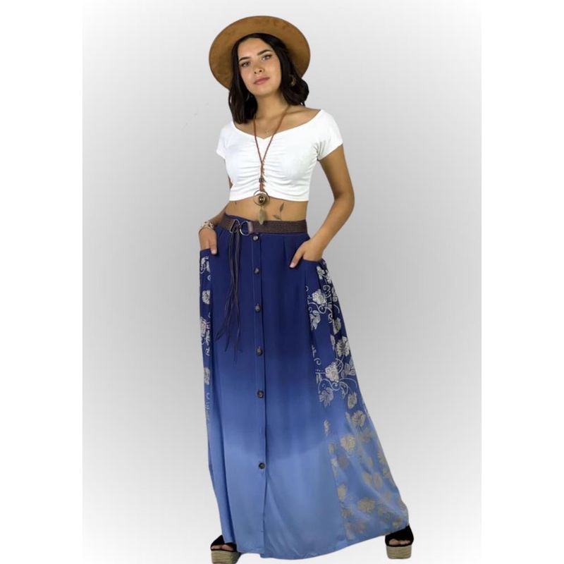 ENIGMATICA BOUTIQUE - Falda de Viscosa con Cinturón Abotonada - Verde