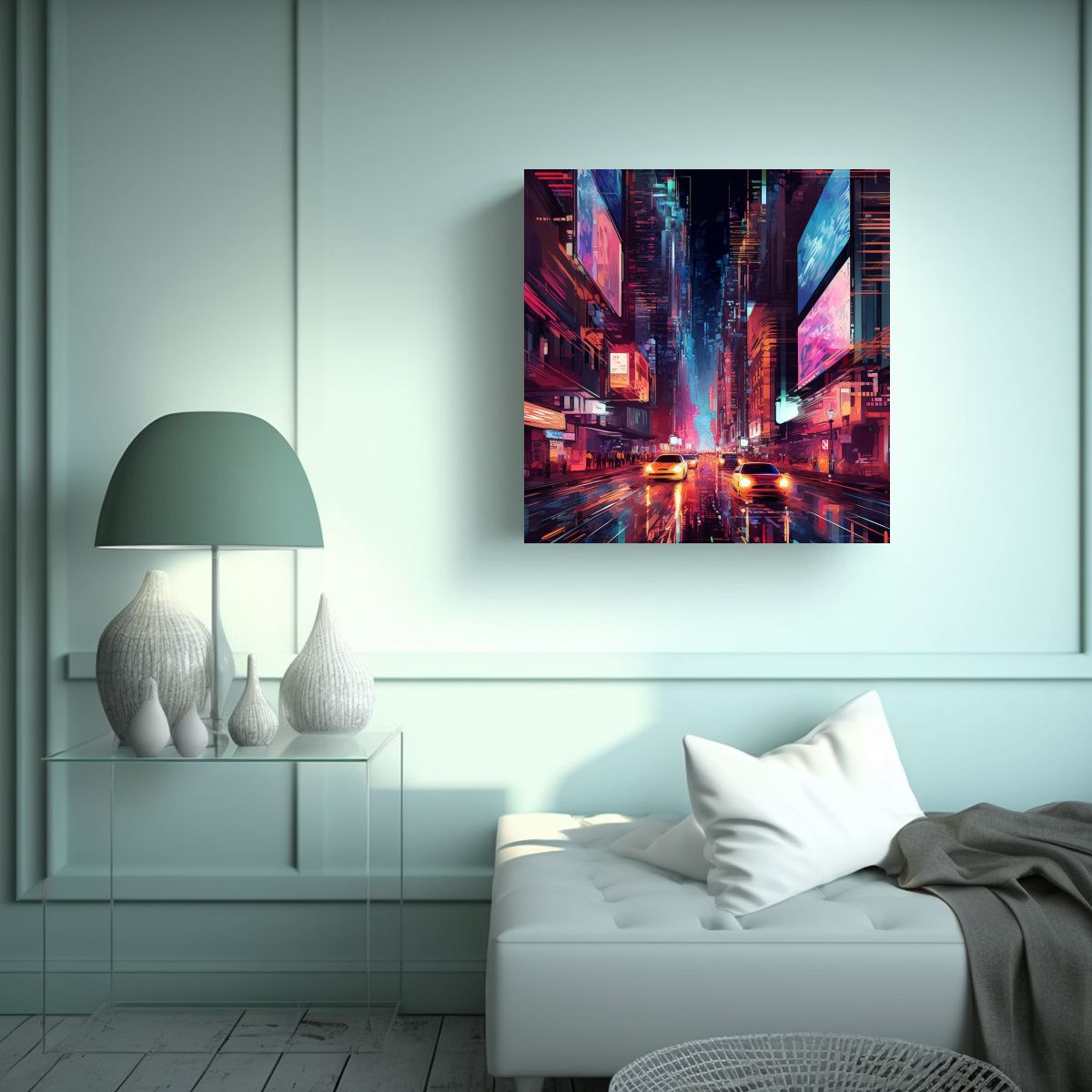 GENERICO - Tela Ciudad Nocturna En Bastidor Forma Linda 80x80 Cm