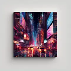 GENERICO - Tela Ciudad Nocturna En Bastidor Forma Linda 60x60 Cm