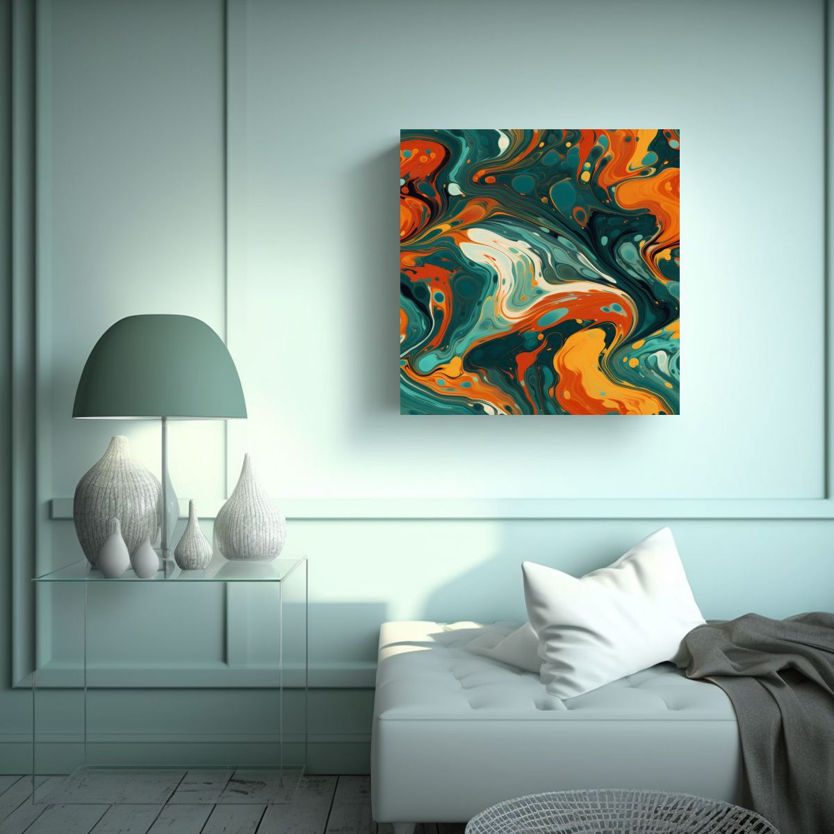 GENERICO - Pintura Abstracta Colorida Con Rojo, Naranja Y 70x70 Cm