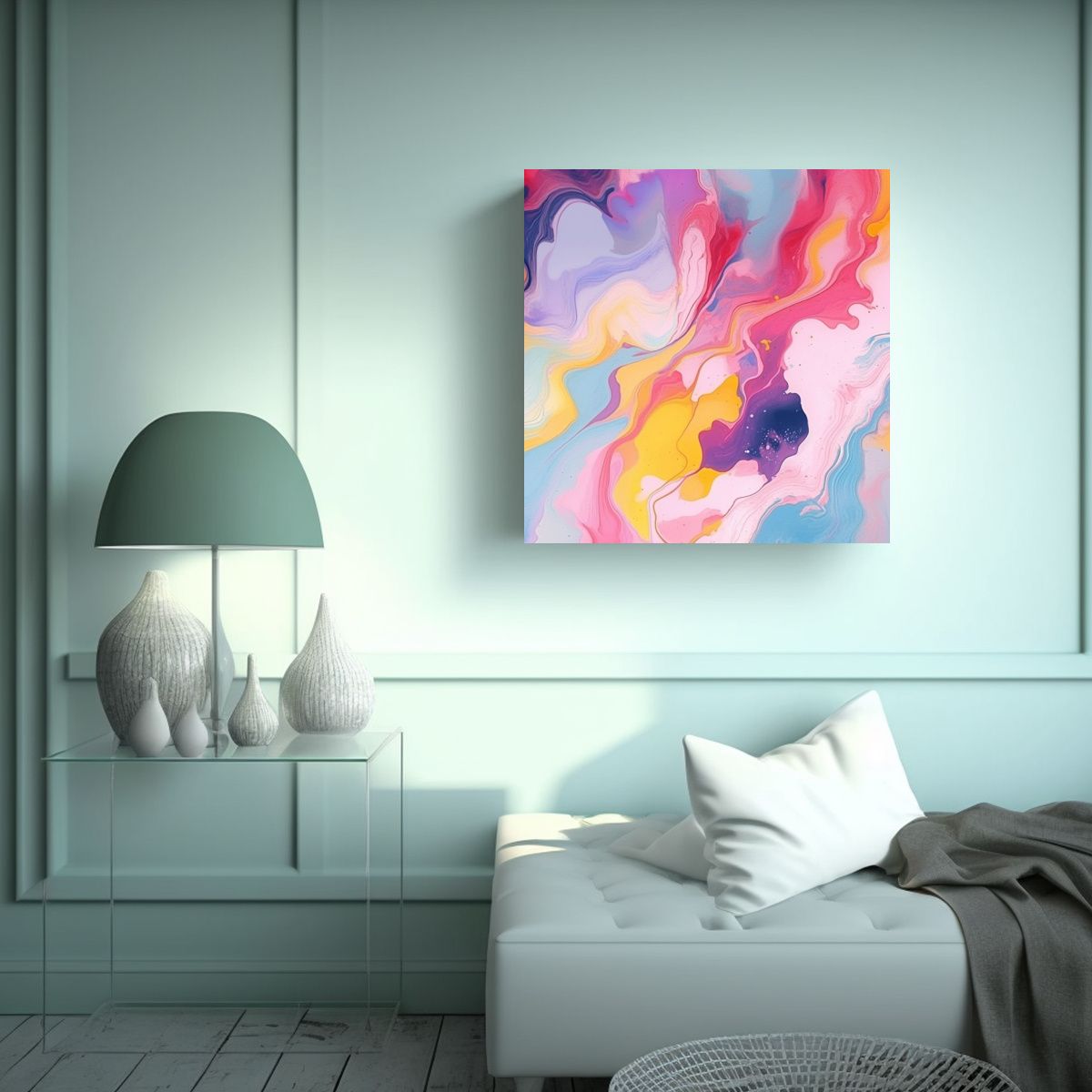 GENERICO - Pintura De Mármol Colorido Con Acuarelas Y Tinta 80x80 Cm