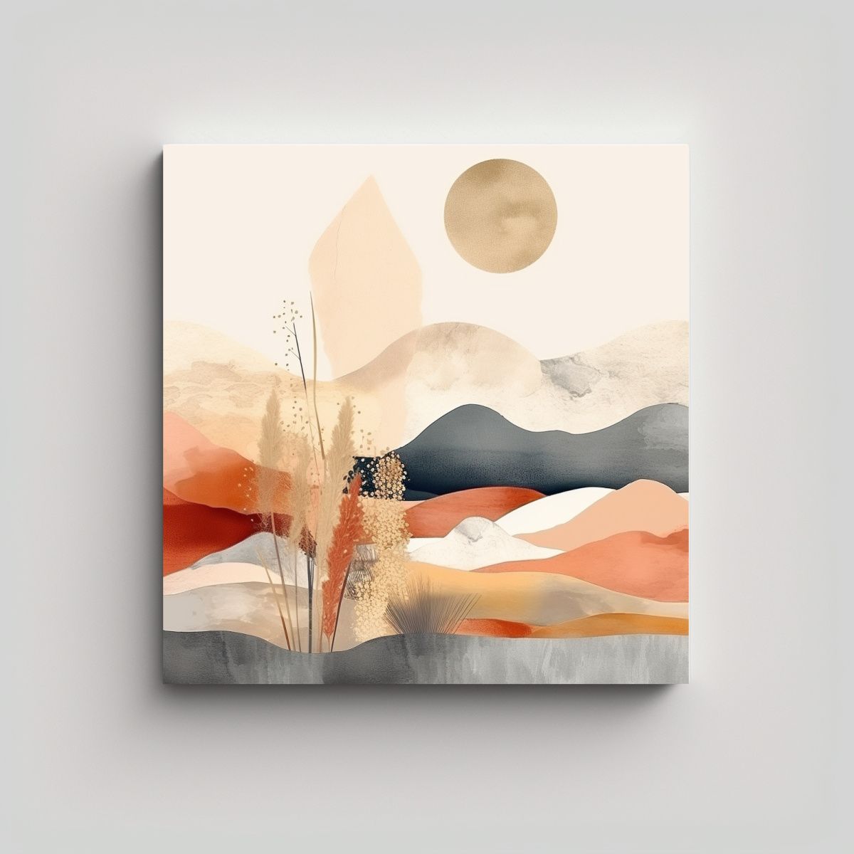 GENERICO - Decoración Abstracta De Paisaje Boho En Tonos 50x50 Cm