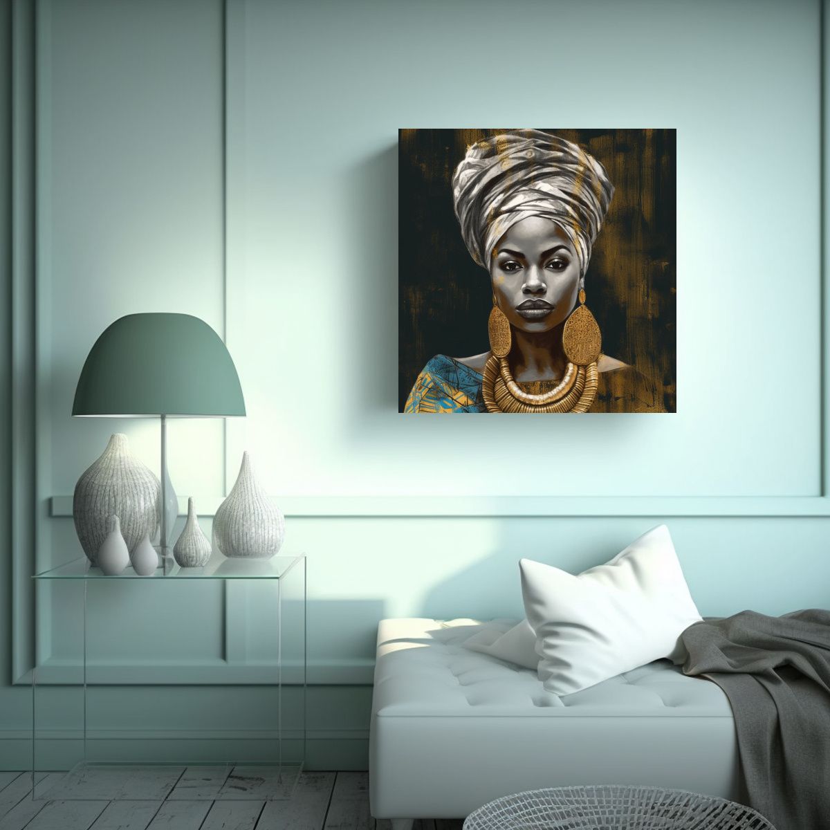 GENERICO - Pintura Decorativa Africana Con Mujer Llevando 50x50 Cm