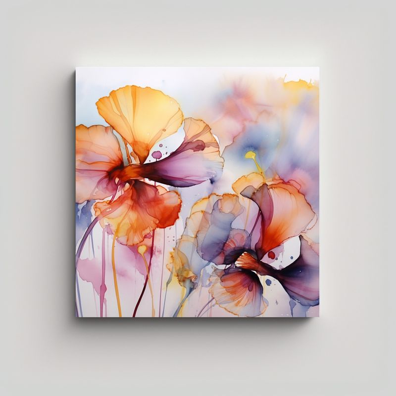 GENERICO - Pinturas Abstractas De Flores En Acuarela 80x80 Cm