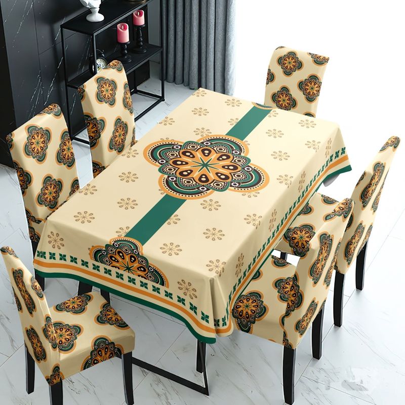 GENERICO - MANTEL ANTIMANCHA CON 6 FUNDA SILLA DISEÑO BEIGE MANDADA TF