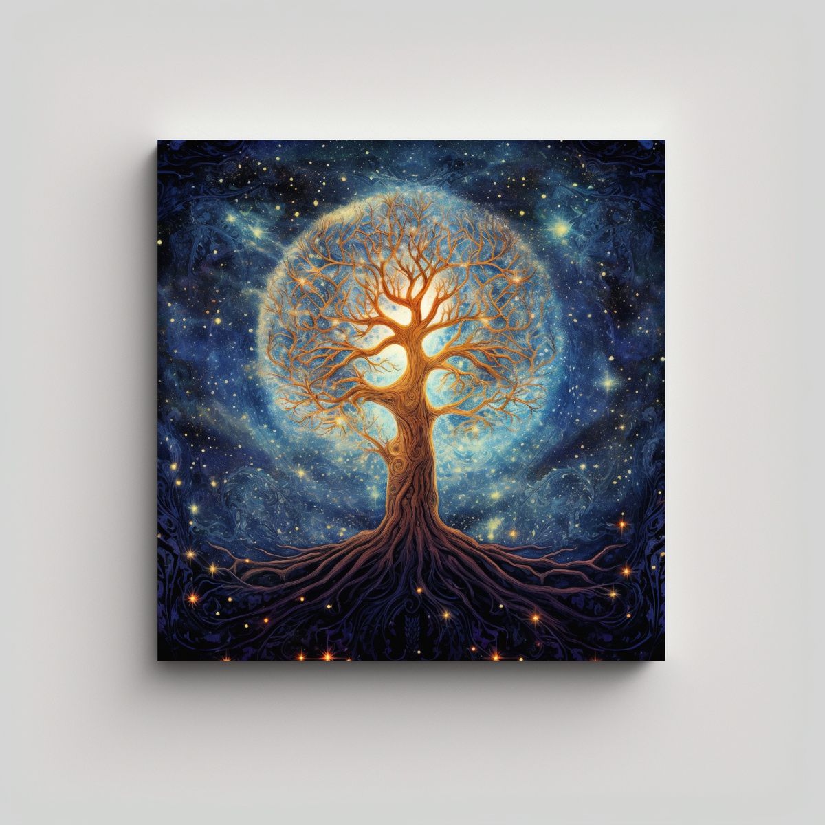 GENERICO - Pintura Mural Figuras Cósmicas Con Árbol 80x80 Cm