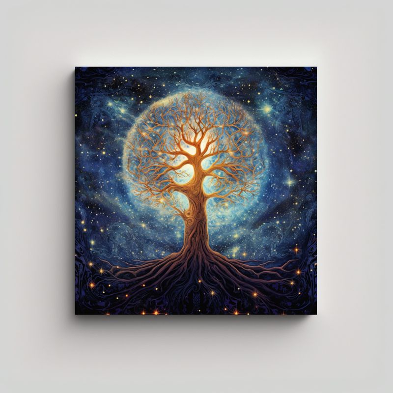GENERICO - Pintura Mural Figuras Cósmicas Con Árbol 80x80 Cm