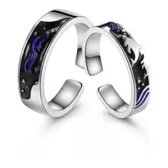 GENERICO - Anillos Plata Pareja Compromiso Oceano Ballena Ajustable