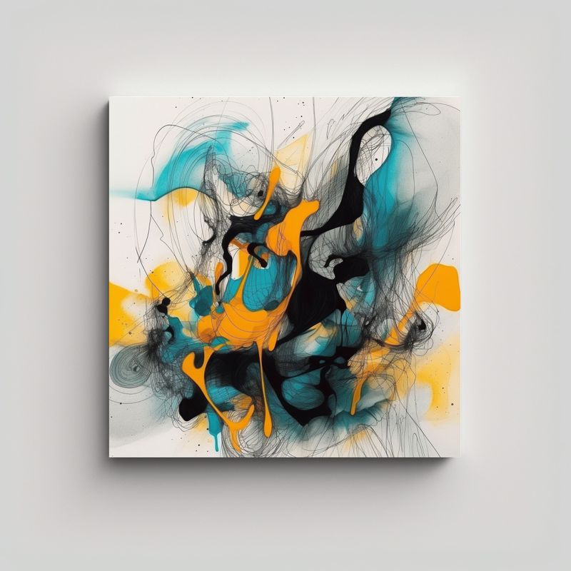 GENERICO - Cuadro Abstracto Con Colores Amarillo, Negro Y 60x60 Cm