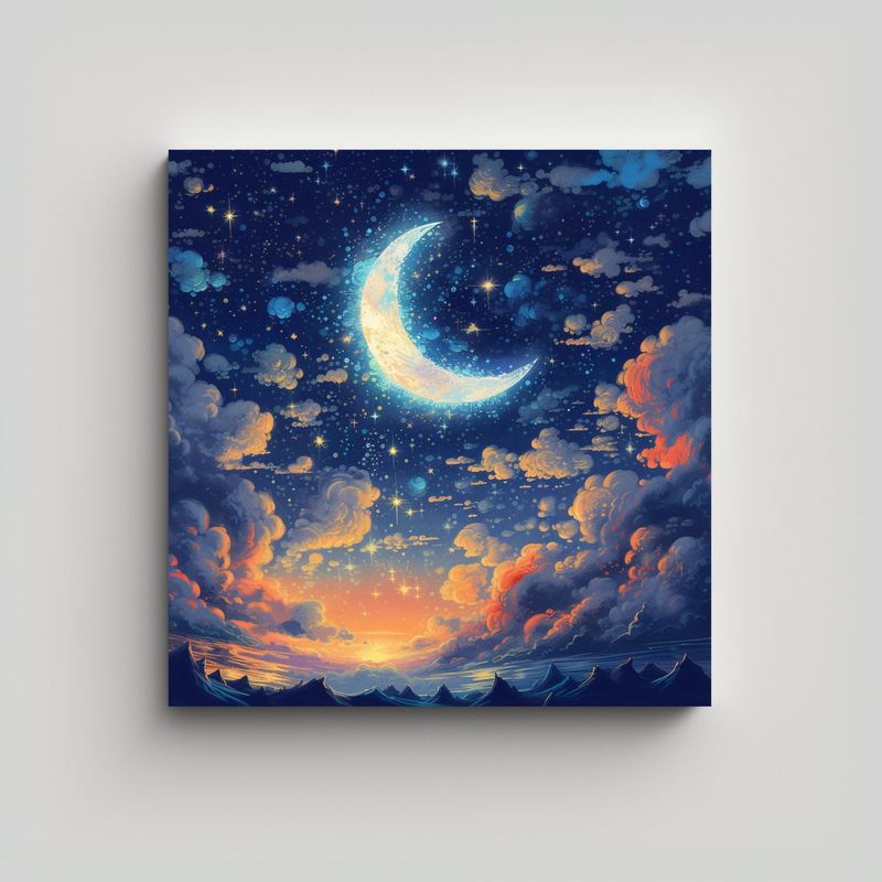 GENERICO - Arte Cuadrado Exposición Nocturna Estrellas Luna 70x70 Cm