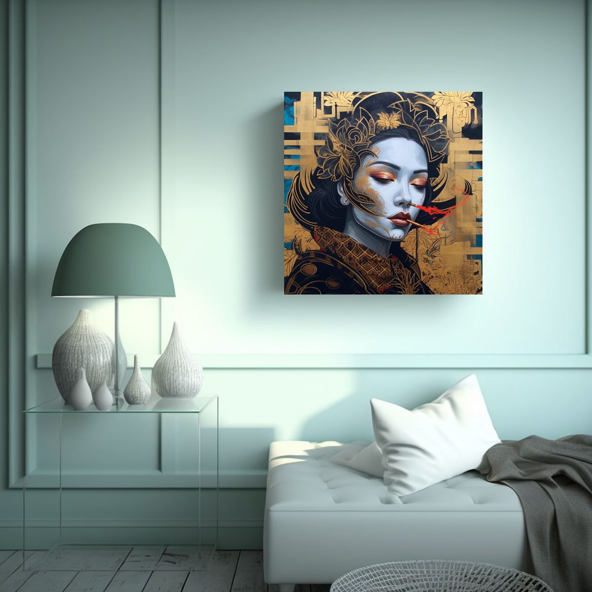 GENERICO - Pintura Decorativa Estilo Arte Acuarela Rostro De 70x70 Cm