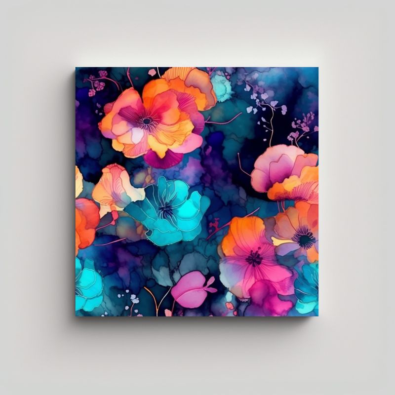 GENERICO - Cuadro De Flores Simétricas Estilo Cuento De 80x80 Cm