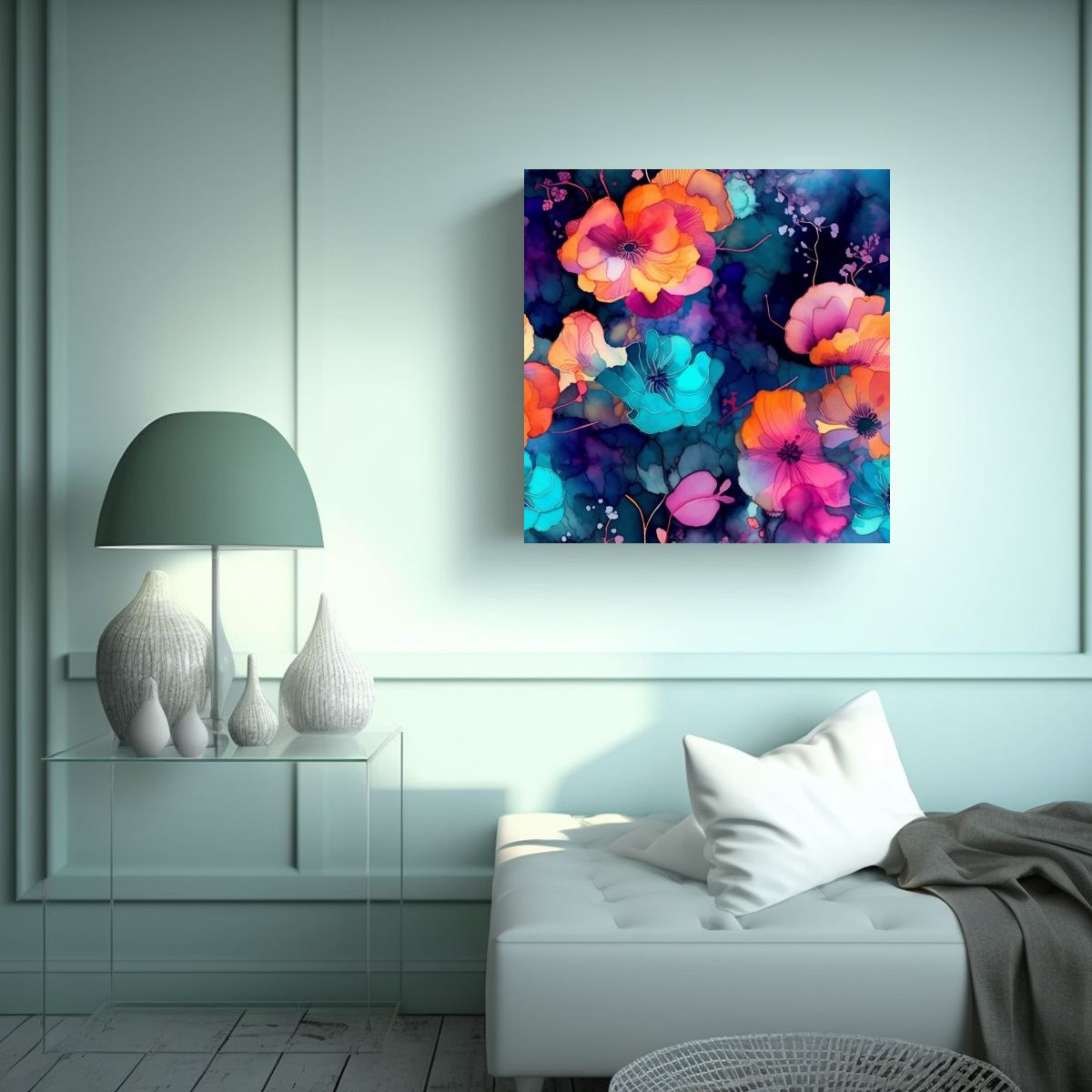 GENERICO - Cuadro De Flores Simétricas Estilo Cuento De 60x60 Cm