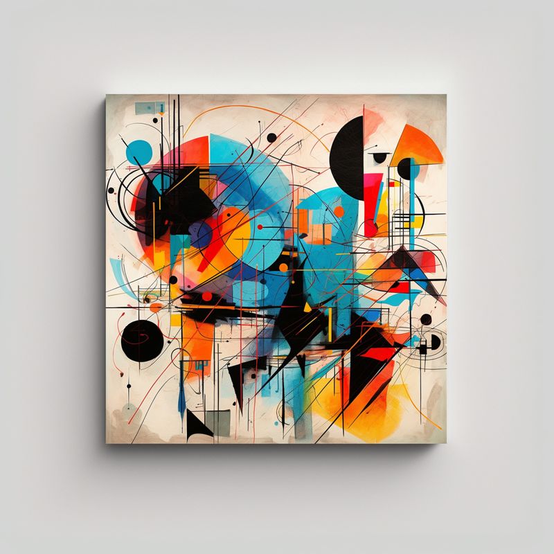 GENERICO - Pintura Abstracta Moderna Con Movimiento Y Formas 90x90 Cm