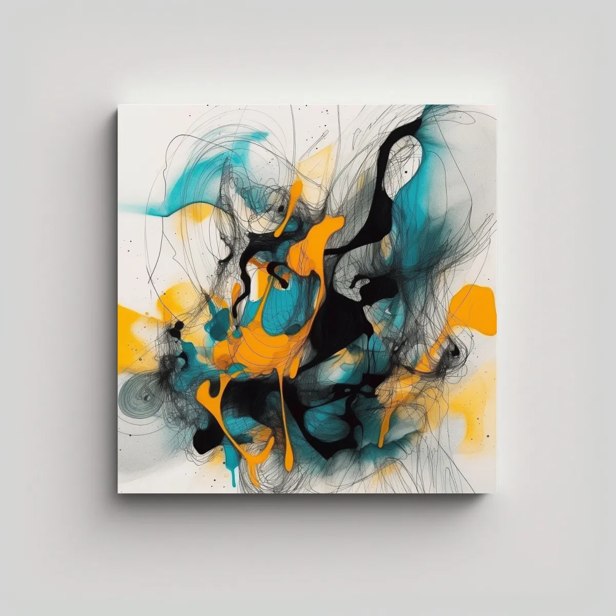 GENERICO - Cuadro Abstracto Con Colores Amarillo, Negro Y 80x80 Cm